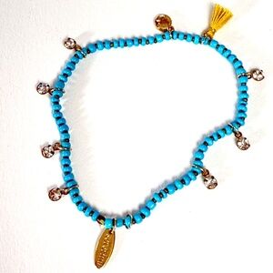 Anthropologie Beaded Bracelet – Light Blue & Yellow Tassels & Rhinestones ✨💙💛